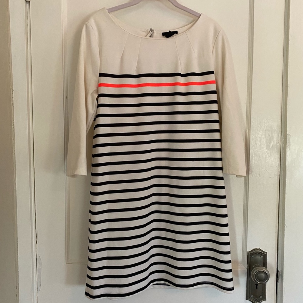 Creamy white and black striped shift dress, size M